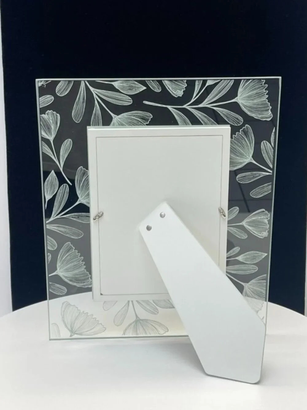 Beltrami Italy Silver Plated 5x7 Frame Gold Floral Glass Photo Holder
